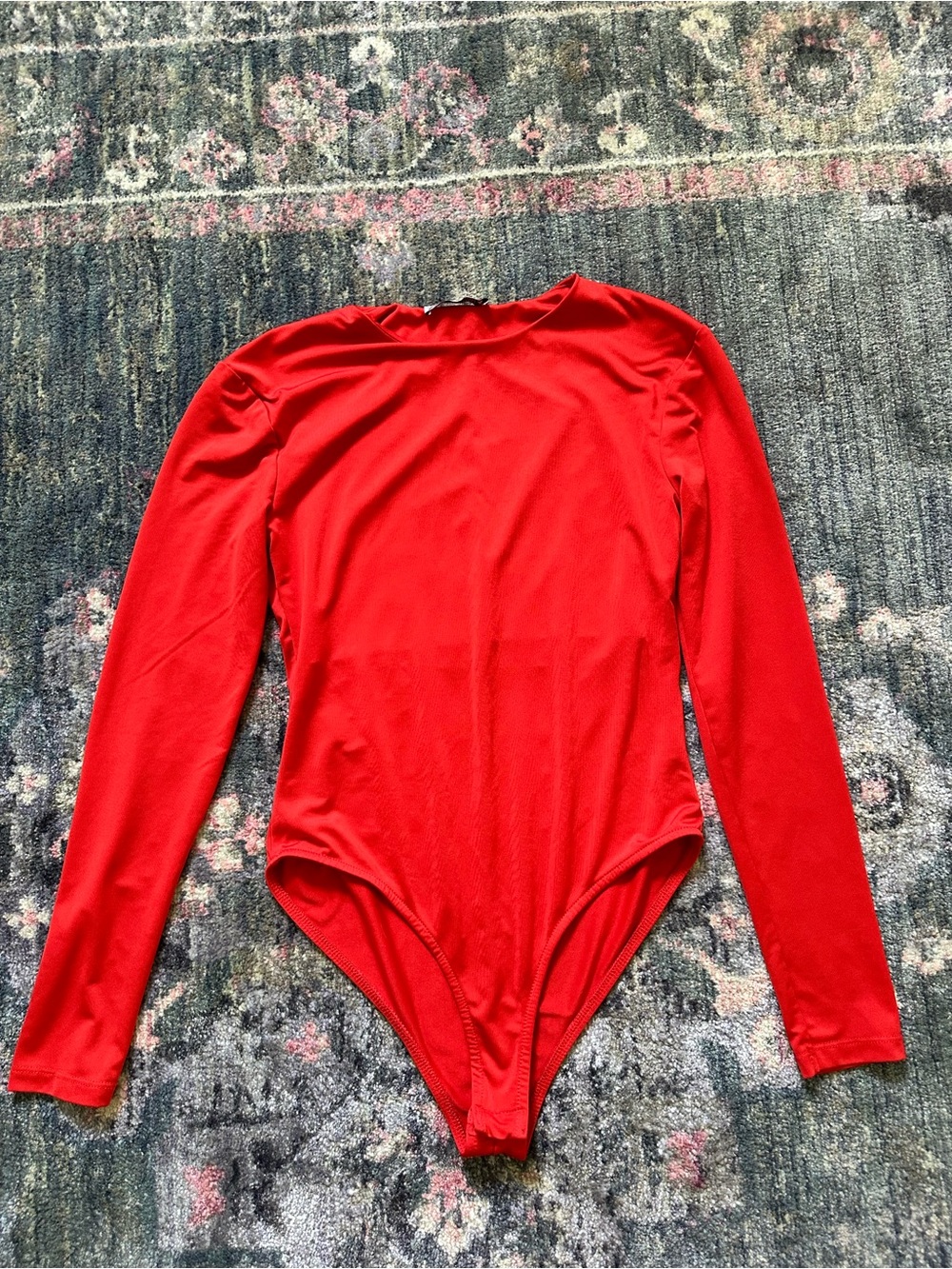Zara Double Lined Red Long-Sleeve One-Piece Bodysuit Like New Medium Sleek Chic